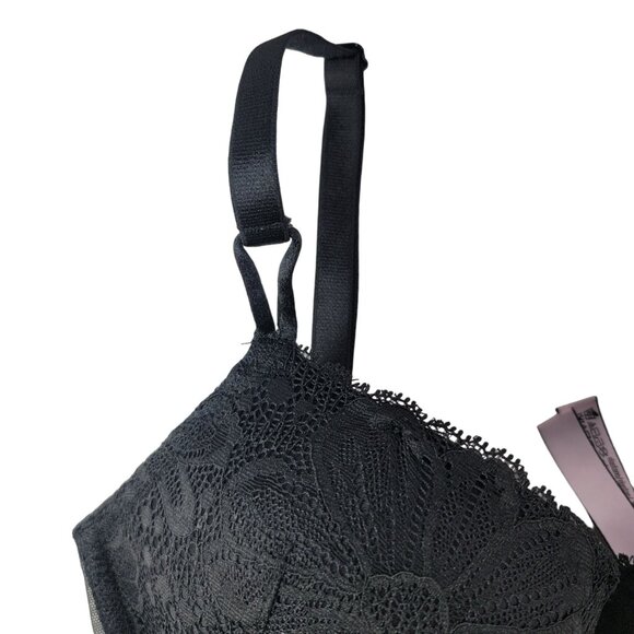 Victoria's Secret Lace Overlay Lined Demi Bra Black 32DD Adj Trim Mesh Underwire - Picture 4 of 11
